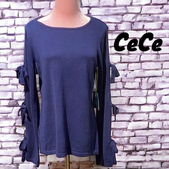 CECE NWT WOMENS LONG SLEEVE SWEATER MIDNIGHT BLOOM BLUE WOMENS SMALL - Picture 1 of 9